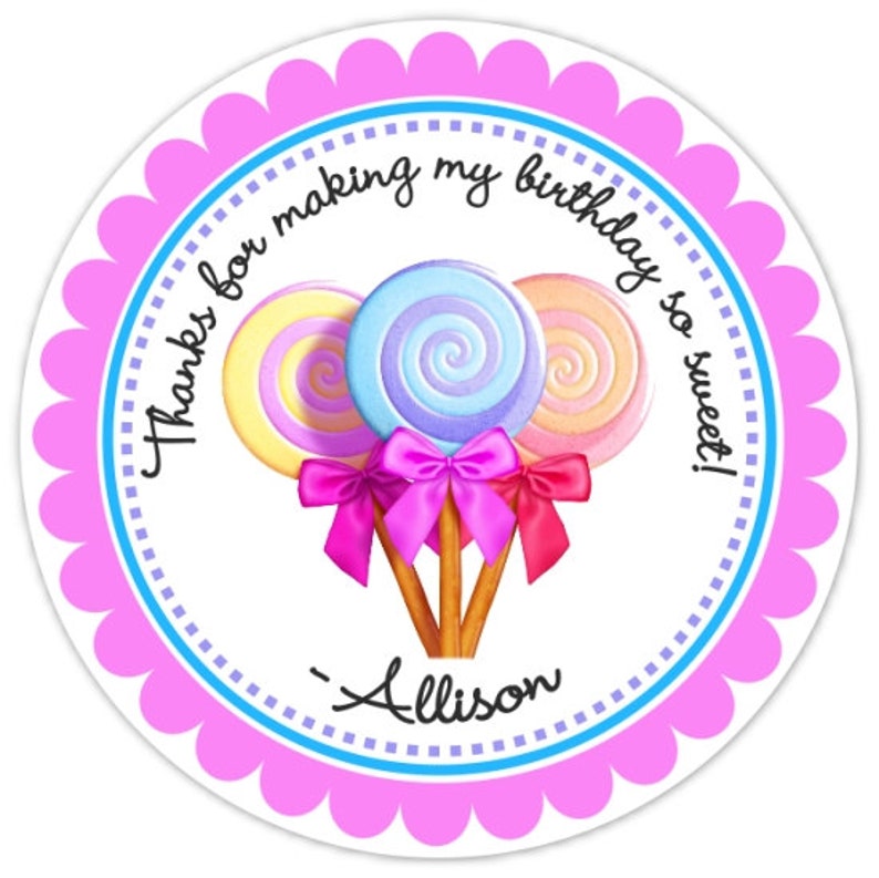 Candy Land Lollipop Stickers 36 Lollipop Birthday Labels