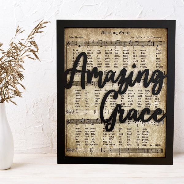 Amazing Grace Wood Sign, Hymn Sign, 11x13, Great Gift Idea, Home Decor Sign for Mantle or Bookshelf