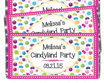 Birthday Candy Wrappers, Candy Land Birthday Candy Bar Wrappers - fit over 1.55 oz chocolate bars, Pink Candy Candy Wrappers