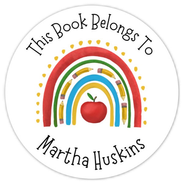 Custom Back to School Stickers, Book Belongs To Bookplate Labels, Bright Rainbow and Apple Stickers, Custom Gift for Teacher Stickers