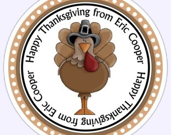 Custom Thanksgiving Holiday Labels, Customized Thanksgiving Stickers, Personalized Thanksgiving Favor Stickers, Turkey Sticker, 2.5 in round