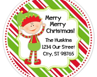 Custom Elf Christmas Stickers, Round Holiday Address Labels, Personalized Merry Christmas Address Labels, Labels for Gifts, 2.5 inch round