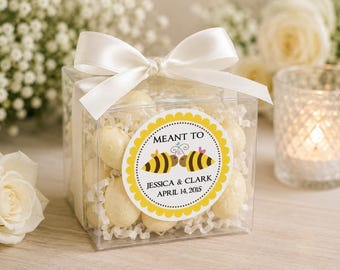 Meant To Bee Wedding Favor Labels, Personalized Bridal Shower Stickers, Bumble Bee Party Decor, 2.5 inch round