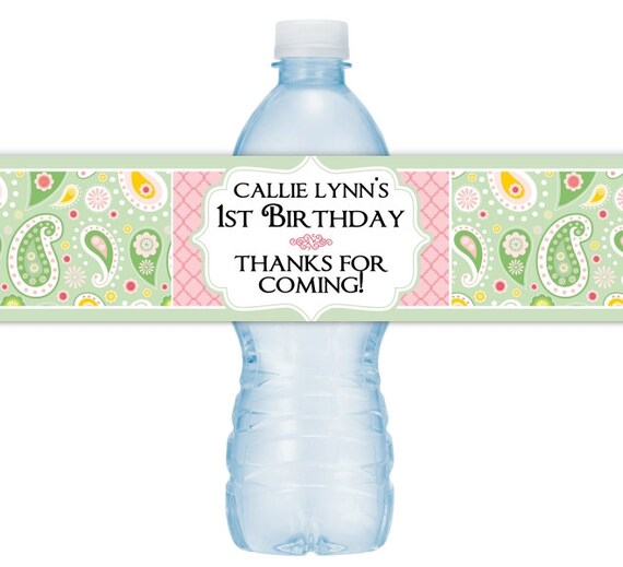 Custom 1st Birthday Water Bottle Labels Paisley Water Bottle | Etsy