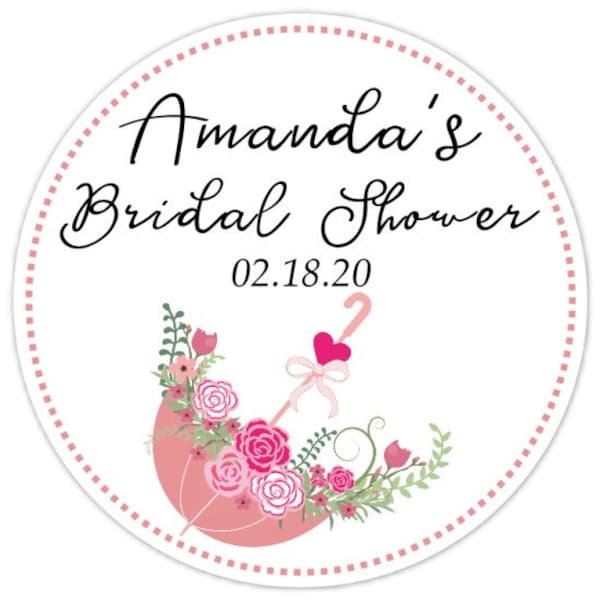 60 Custom Wedding Stickers, Umbrella Bridal Shower Labels, 2.5 inch round