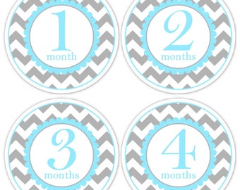 Baby Month to Month Stickers, Monthly Birthday Stickers for Baby, Chevron Photo Prop Birthday Stickers, Chevron and Blue