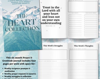 The Heart Collection: Six Month Prayer & Gratitude Journal, Instant Download PDF, Printable, Weekly Scripture and Prompts, Mountains Cover