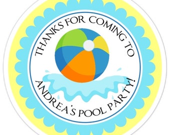 Pool Party Stickers, Birthday Labels, Personalized Pool Party Stickers, Birthday Decoration, Pool Party Favors, Beach Ball Party Favors