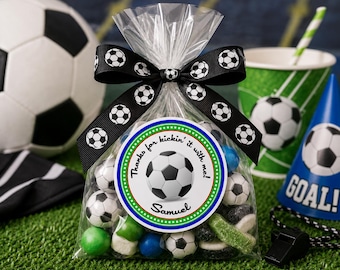 Boys Soccer Birthday Favor Labels, Personalized Sports Party Stickers, Custom Football Decor