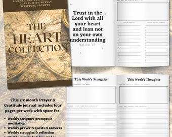 The Heart Collection: Six Month Prayer & Gratitude Journal, Instant Download PDF, Printable, Weekly Scripture and Prompts, Maps Cover