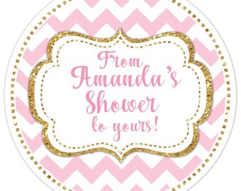 Custom Wedding Stickers, From My Shower to Yours Labels, From Her Shower to Yours Stickers, Pink and Gold Glitter Print