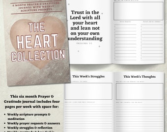 The Heart Collection: Six Month Prayer & Gratitude Journal, Instant Download PDF, Printable, Weekly Scripture and Prompts, Stone Cover