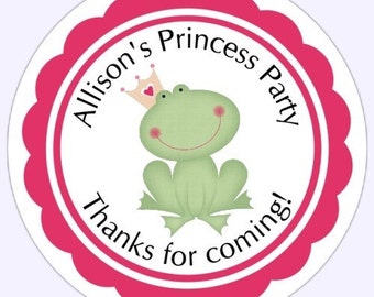 36 Custom Princess and Frog Birthday Labels, Birthday Party Favor Stickers