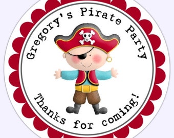 36 Custom PIRATE Birthday Party Labels, Boy Skull and Crossbones Stickers