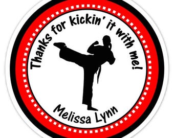 20 Custom Karate Birthday Labels, Girl's Karate Stickers, Taekwondo Labels, 2 inch round