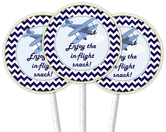 24 Aviation Cupcake Toppers, Airplane Baby Shower Cupcake Toppers, In Flight Snack, Baby Shower Cupcake Toppers, Chevron, Airplane Toppers