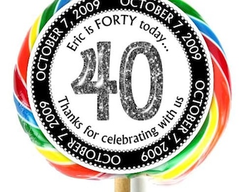 40th Birthday Stickers, Lollipop Stickers, Fortieth Birthday Party, Extra Large Personalized Stickers, Fit on WHIRLY LOLLIPOPS