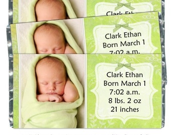 Full-Size Candy Wrappers - Birth Announcement Candy Wrappers - fit over 1.55 oz chocolate bars - baby shower, birth announcement
