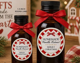 Homemade Vanilla Extract Labels, Christmas Canning Stickers, Chevron Holiday Food Gift Decor (1.5 inch Round)