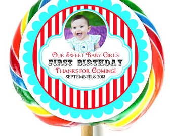 Carnival Birthday Party, Birthday Photo Lollipop Stickers, Circus Birthday Stickers, Extra Large Stickers, Fit on WHIRLY LOLLIPOPS