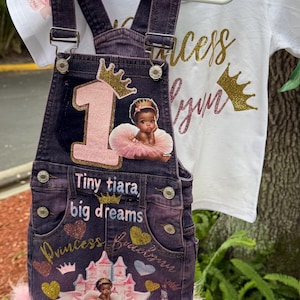 Custom PRINCESS overalls, Overalls birthday outfit, Custom overalls, Birthday Overalls, Kids Overalls, PRINCESS THEME