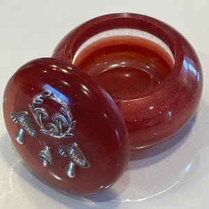 Mushroom Charm Resin Jar, trinkets jar, jewelry jar, glitter jar, herb jar, earring holder, ring holder,  small earthy jar, dab jar