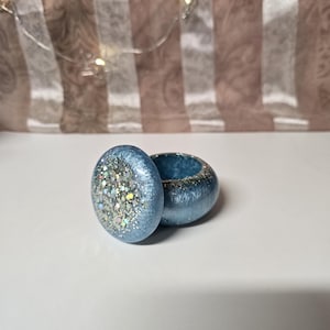 Blue Sparkle Resin Jar, trinkets jar, jewelry jar, glitter jar, herb jar, earring holder,  ring holder, unique gift