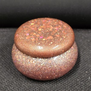 Coffee brown Sparkle Resin Jar, trinkets jar, jewelry jar, glitter jar, herb jar, earring holder,  ring holder, unique gift, dab jar