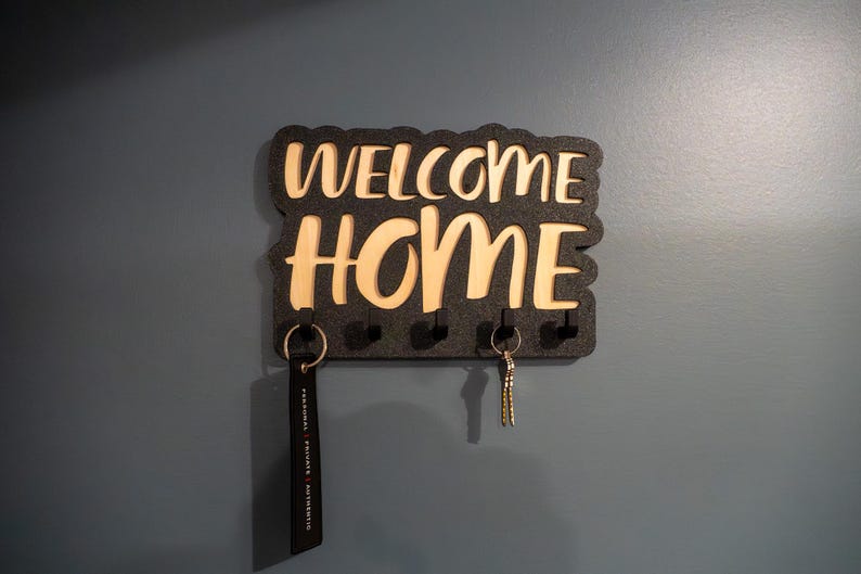 Welcome Home Key Sign Welcome Home Key Holder, 3D Printed Wall Sign With Wood Letter Inlay, 5 ...