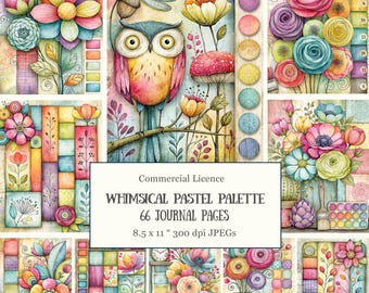 66 Whimsical Pastel Color Palette Junk Journal Pages • Pastel Floral Folk Art Swatchbook for Artistic Journaling and Spring & Summer Crafts