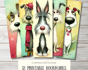 12 Whimsical Dog Bookmarks, Printable Dog Lover Reading Craft (Digital Download)