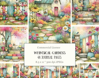 48 Whimsical Garden Scenes Junk Journal Pages • Enchanting Cottagecore for Creative Projects & Botanical Pastel Collage Art