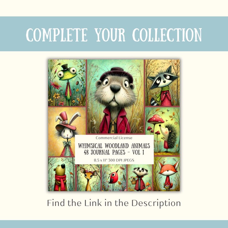 48 Whimsical Woodland Animals Journal Pages, Storybook Printable, Fairytale Junk Journal Kit, Folk Art Scrapbook, Digital Download Vol 2 image 13
