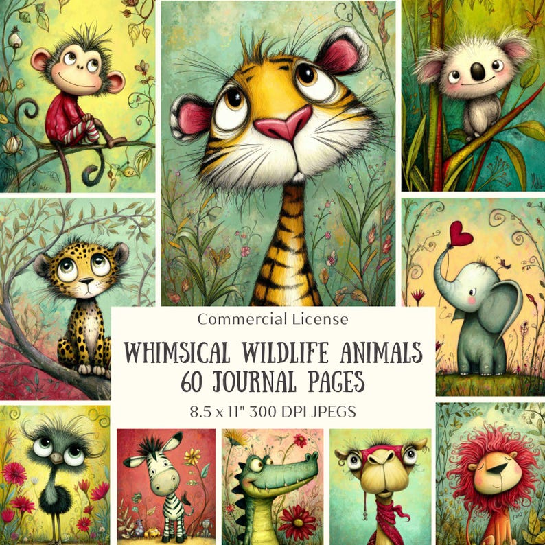 60 Wildlife Animal Junk Journal Kit | Whimsical Safari Ephemera ...