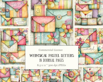 18 Enchanted Mail & Letter Junk Journal Pages • Pastel Floral Envelopes and Letters • Cottagecore Stationery and Scrapbook Embellishments