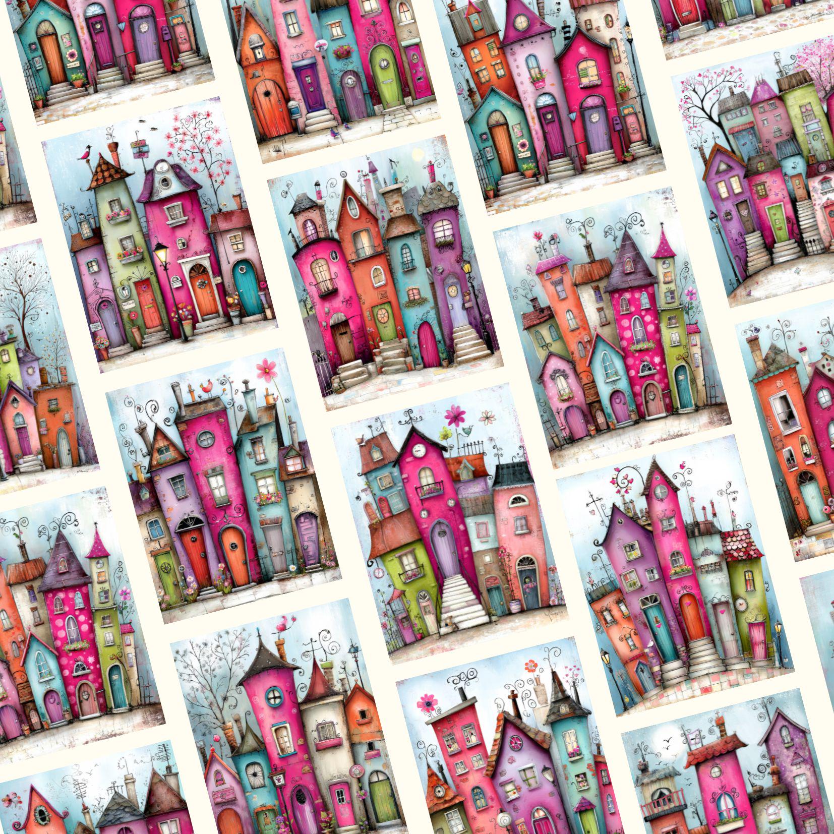 48 Whimsical Vibrant Houses Junk Journal Pages, Pink Shabby Chic ...