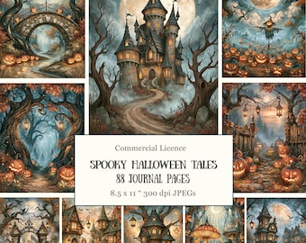 88 Whimsical Gothic Halloween Junk Journal Pages • Haunted Castles, Jack-o'-Lanterns, Spooky Forests for Scrapbook • Gothic Fairytale Kit