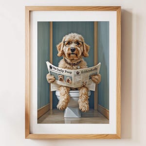 Funny Goldendoodle Bathroom Print: Dog on Toilet - Pet Lover Gift (Digital Download)