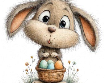 18 Easter Clipart Bundle, Spring & Happy Easter Bunny PNG Files for Greeting Cards, Printable Watercolor Woodland Animals (Digital Download)