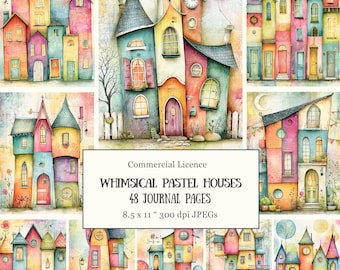 48 Pastel Fantasy Houses Junk Journal Pages • Whimsical Storybook Homes for Scrapbook and Creative Journaling •  Colourful Imaginative Pages
