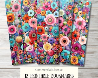 12 Vibrant Floral Bookmarks, Printable Flower Reading Craft (Digital Download)