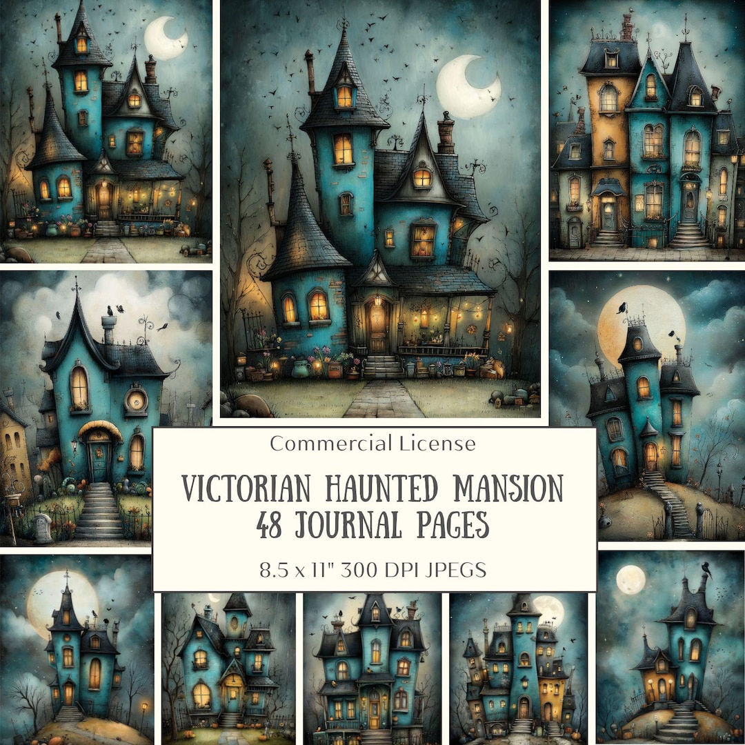 48 Victorian Haunted Mansion Junk Journal Pages, Gothic Storybook ...