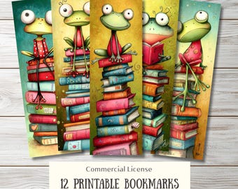 12 Bookish Storybook Frogs Printable Bookmarks PNG PDF | Playful Book Accessories | Reading Enthusiasts Gift | Educational Learning Pack