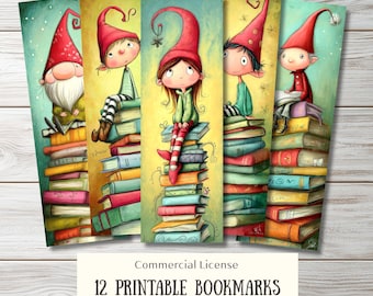 12 Whimsical Gnomes Printable Bookmarks PNG PDF • Magical Elf Characters for Storybook Atmosphere • Cozy Fantasy Reading Gifts • Fairy Tale