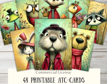 48 Whimsical Woodland Animals Printable ATC Cards (Digital Download)