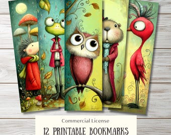 12 Woodland Animals Printable Bookmarks, Whimsical Storybook Art (Digital Download)