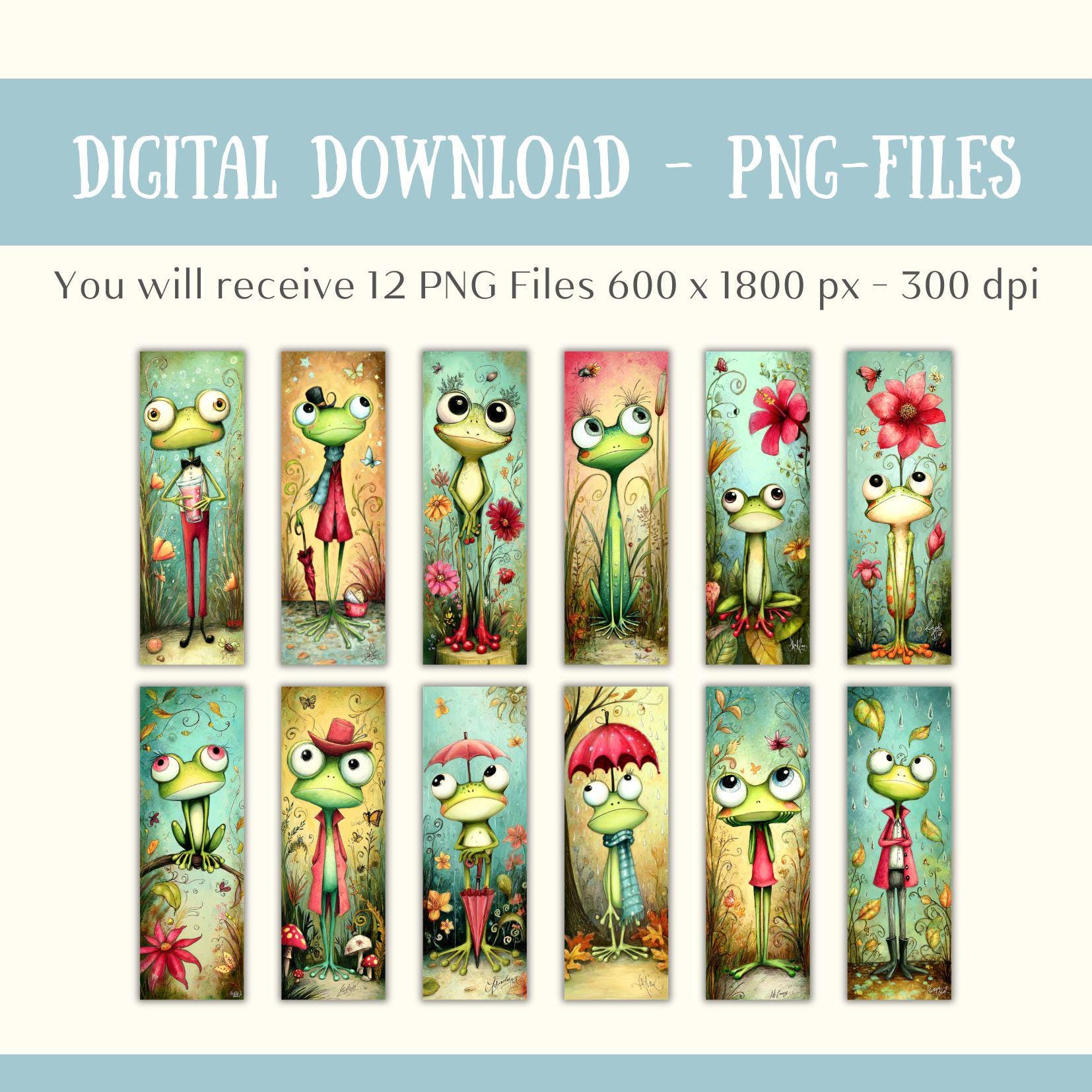 12 Printable Whimsical Frog Bookmarks PNG PDF – Dressed up Frogs ...