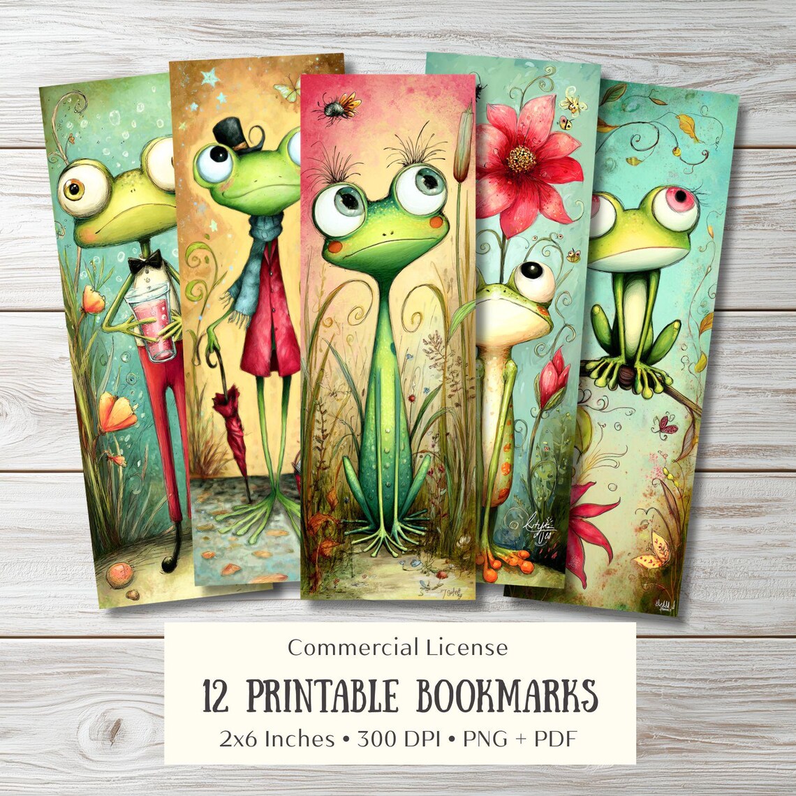 12 Printable Whimsical Frog Bookmarks PNG PDF – Dressed up Frogs ...