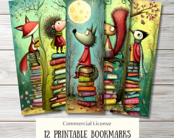 12 Woodland Library Animals Printable Bookmarks (Digital Download)