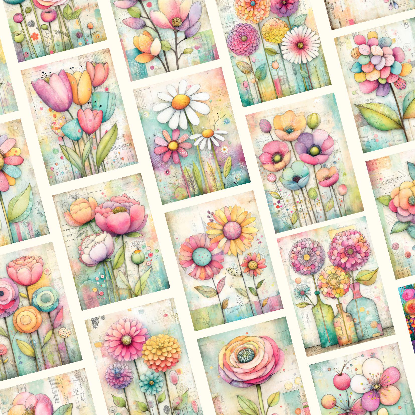 80 Pastel Spring Flowers Junk Journal Pages, Whimsical Floral Digital ...